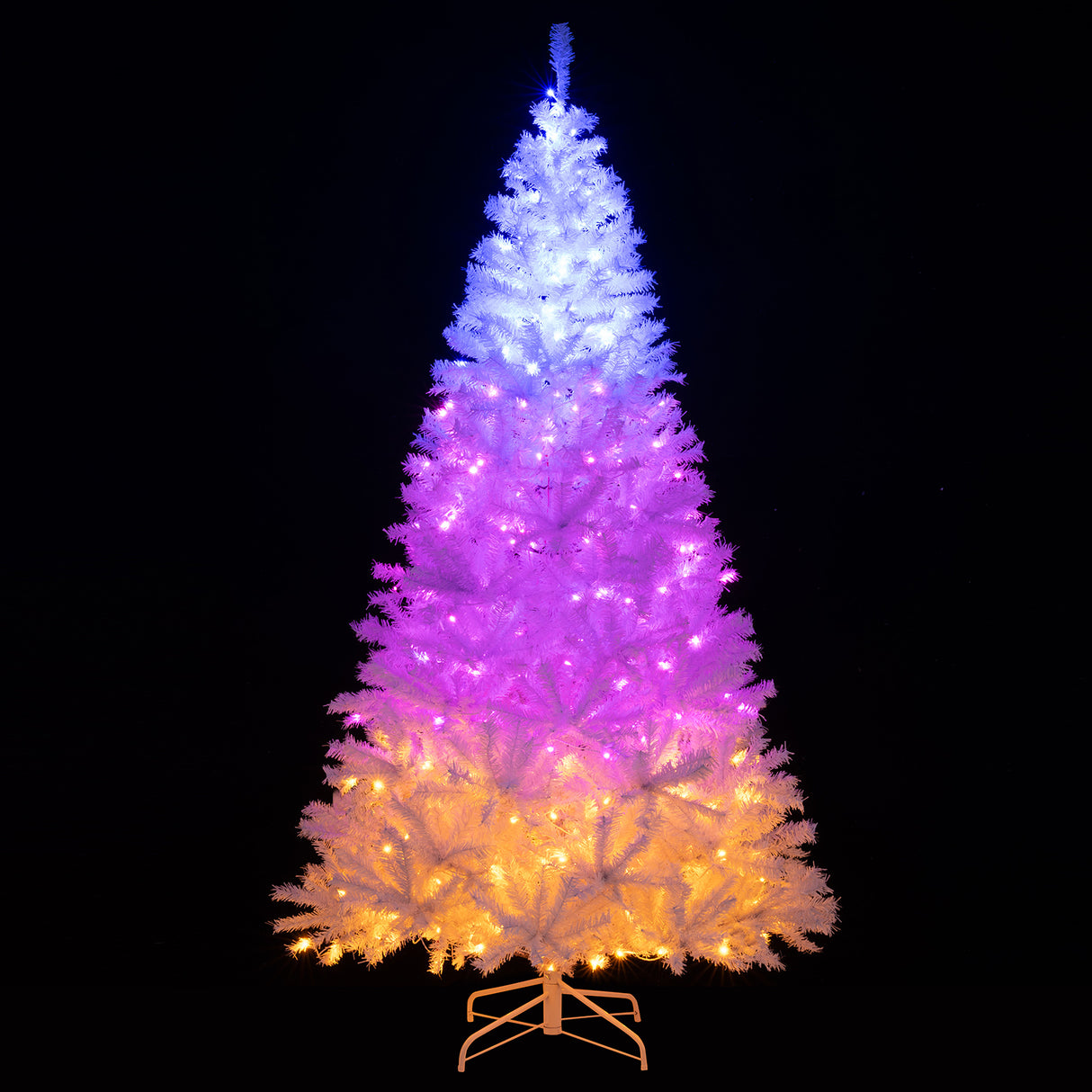 7 Feet Artificial Christmas Tree Hinged Pre-Lit Xmas Tree with 11 Lighting Modes