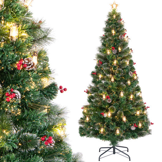 5/6/7 Feet Artificial Christmas Tree with Red Berries and Kerosene Lamps-7 ft