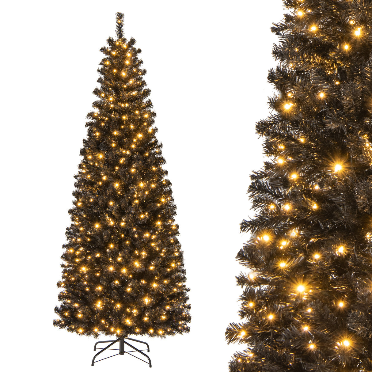 Pre-lit Christmas Halloween Tree with PVC Branch Tips and Warm White Lights-7 ft