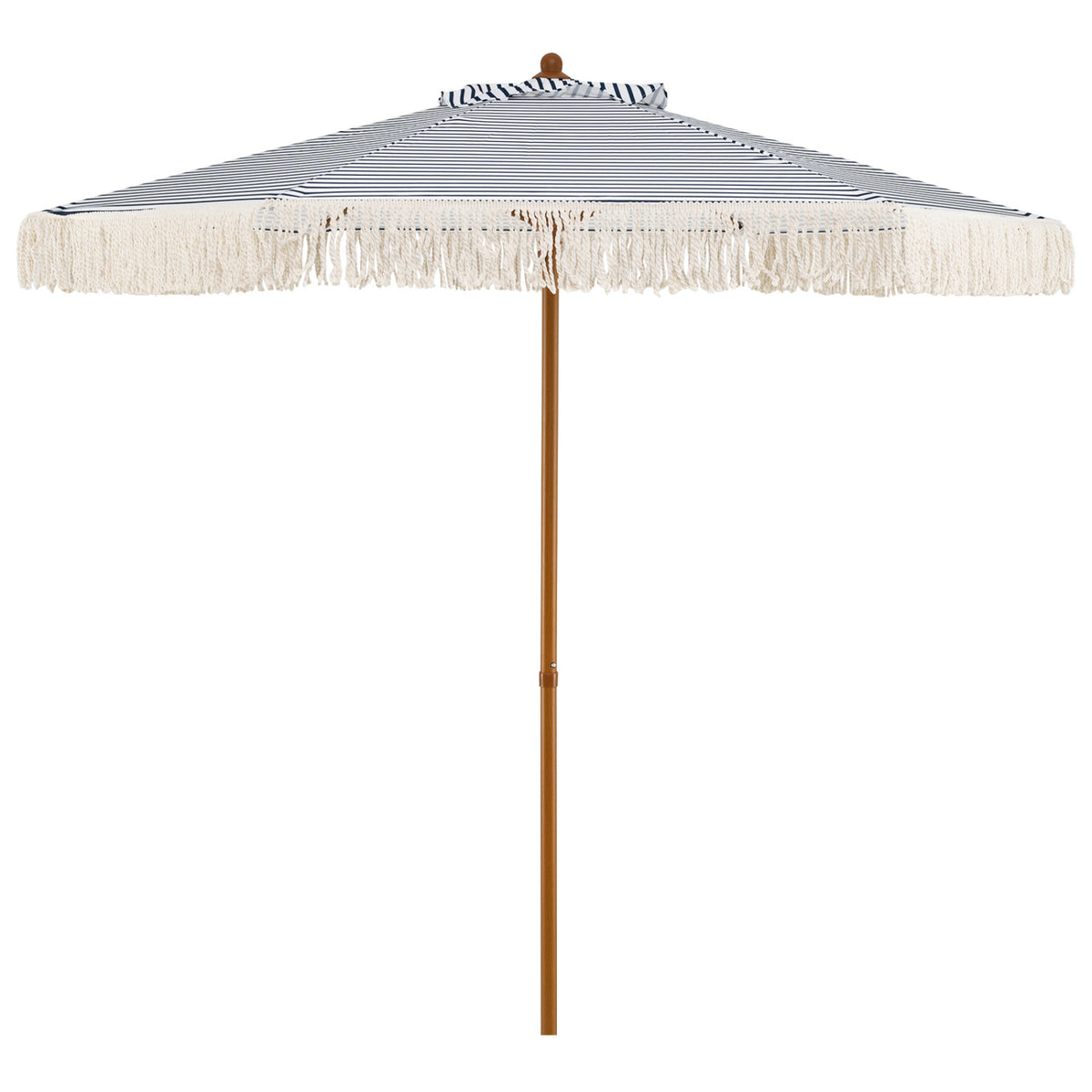 7 Feet Patio Umbrella with Fringe Sun-Protective Beach Umbrella with Boho Tassel-Blue