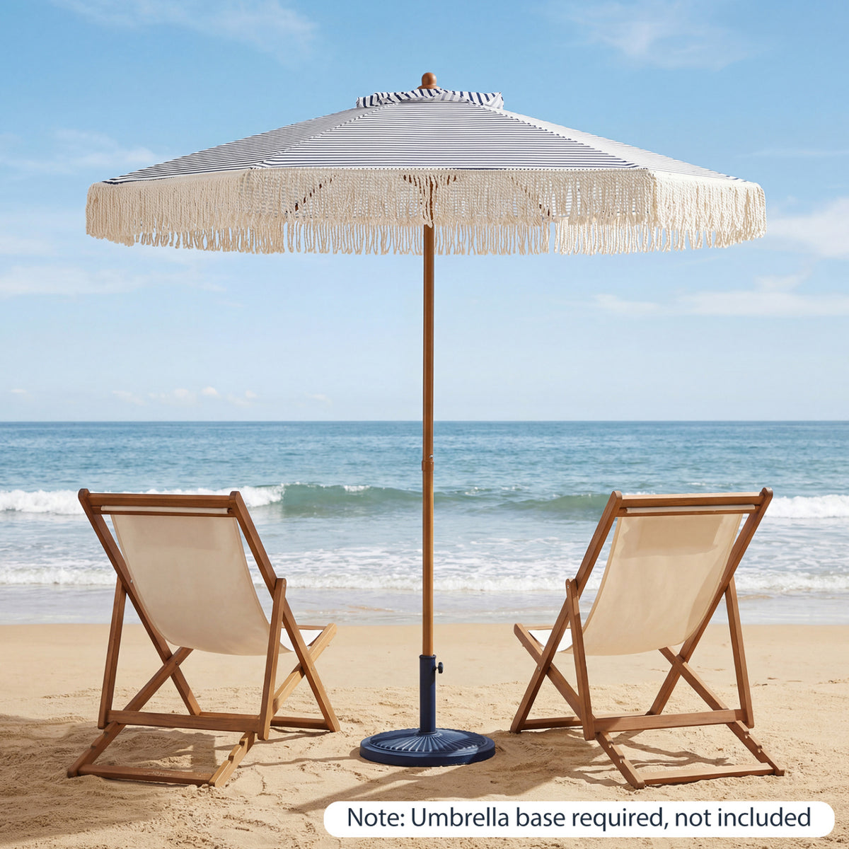 7 Feet Patio Umbrella with Fringe Sun-Protective Beach Umbrella with Boho Tassel-Blue