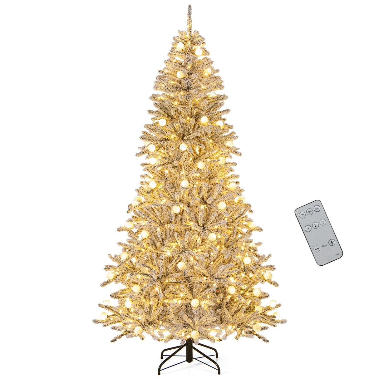 7 Feet Snow-flocked Artificial Christmas Tree Pre-lit Hinged with 81 Sphere Lights and Remote-7ft