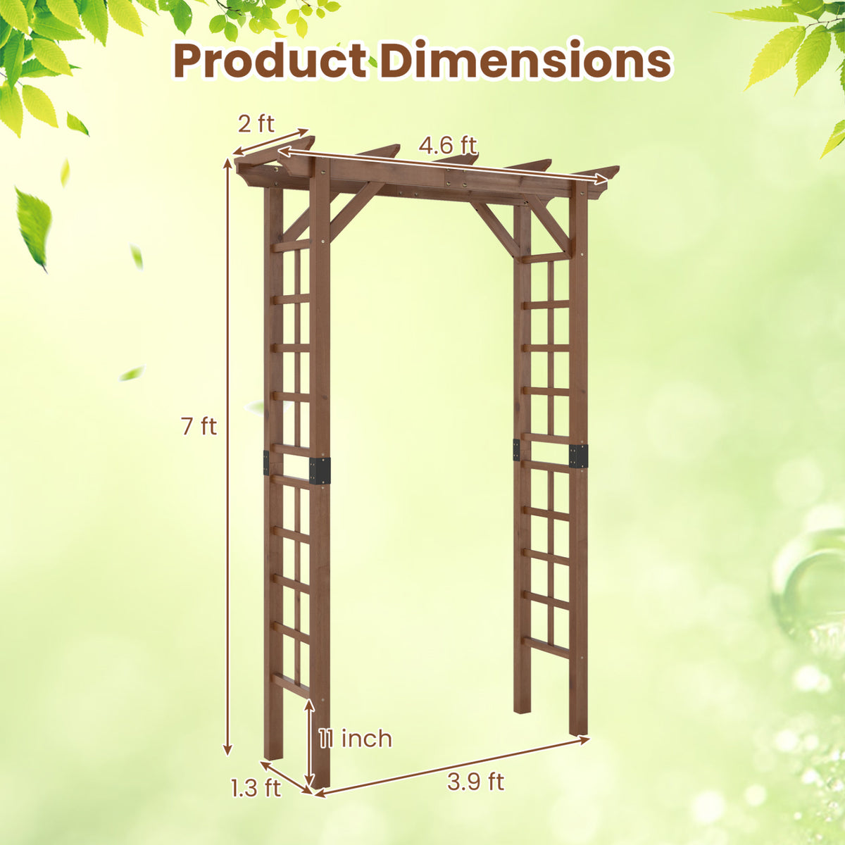 7 Ft Garden Arch Wooden Arbor Outdoor Wood Trellis for Climbing Plants-Rustic Brown