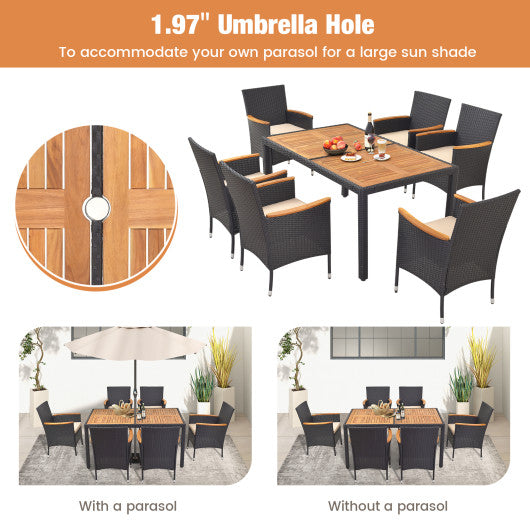7 Pieces Outdoor Dining Set with Umbrella Hole for Backyard