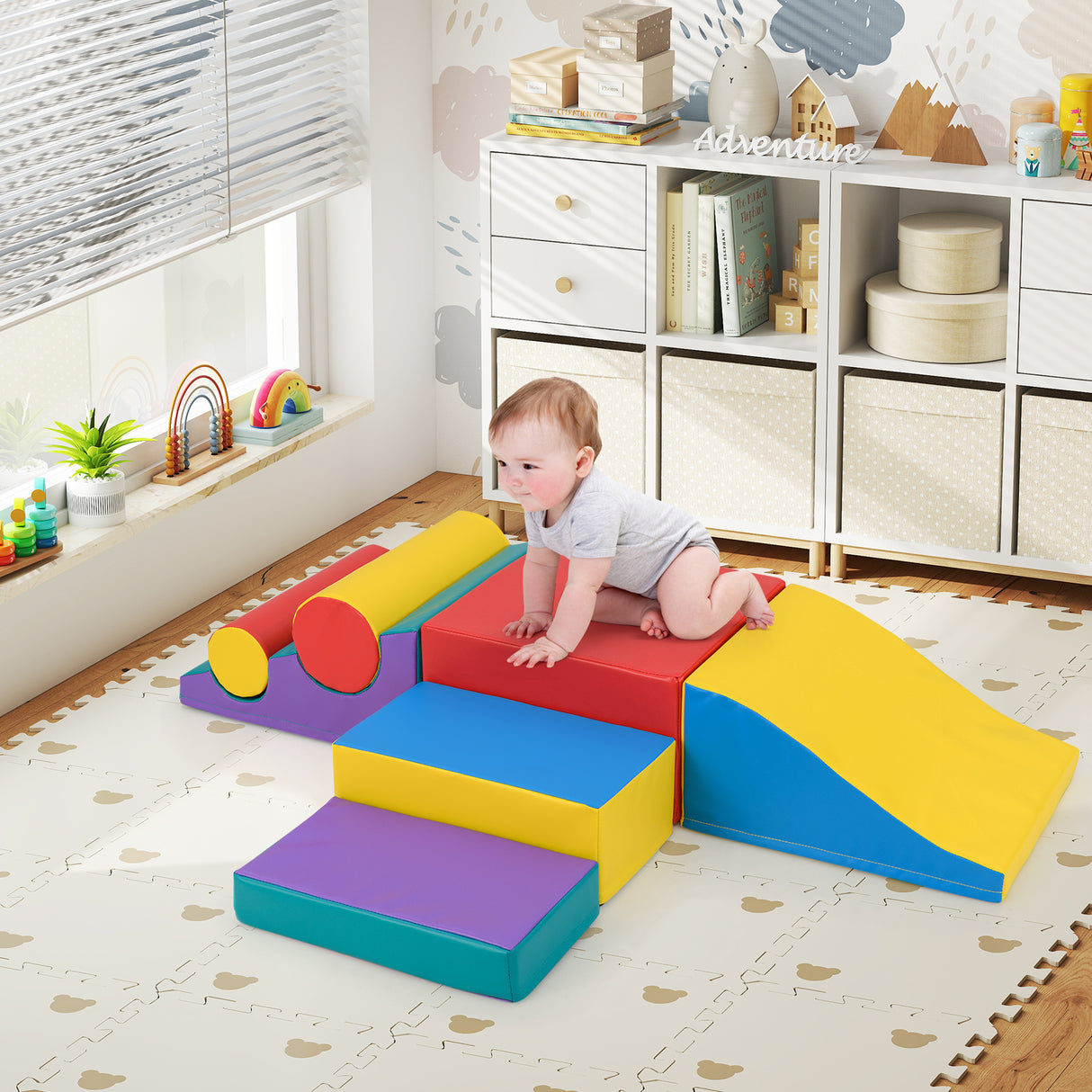 7-Piece Foam Blocks for Toddlers Soft Climbing Toys Indoor Play for Babies-Red