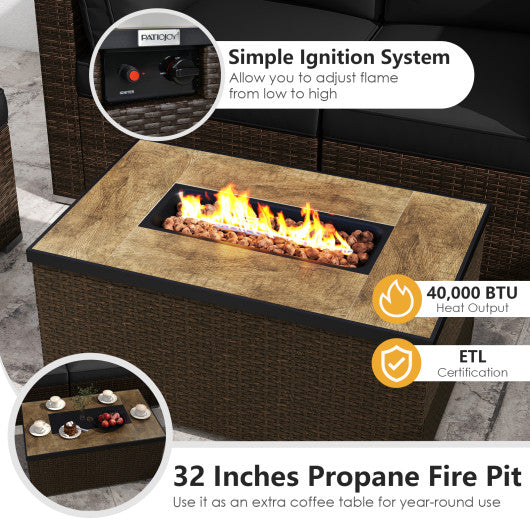 7 Pieces Outdoor Furniture Set with 32 Inch Fire Pit Table and Propane Tank Cover-Black