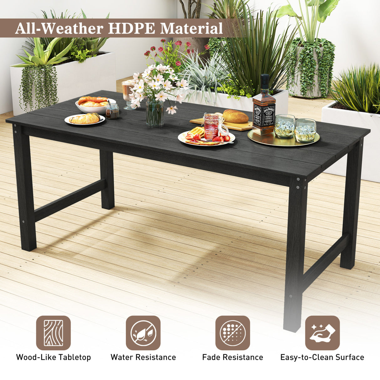 7 Pieces Patio Dining Set Outdoor HDPE Weather Resistant Table and Chairs Set-Black