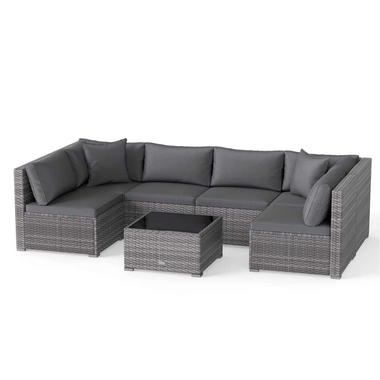 7 Pieces Patio Rattan Furniture Set Sectional Sofa Garden Cushion-Gray