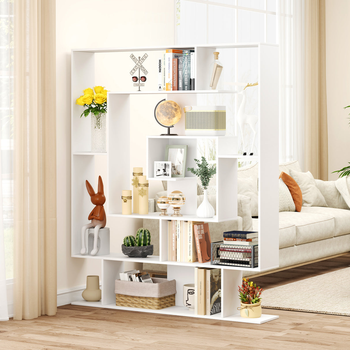 7-Tier Bookshelf Open Display Shelf Rack for Home Office-White