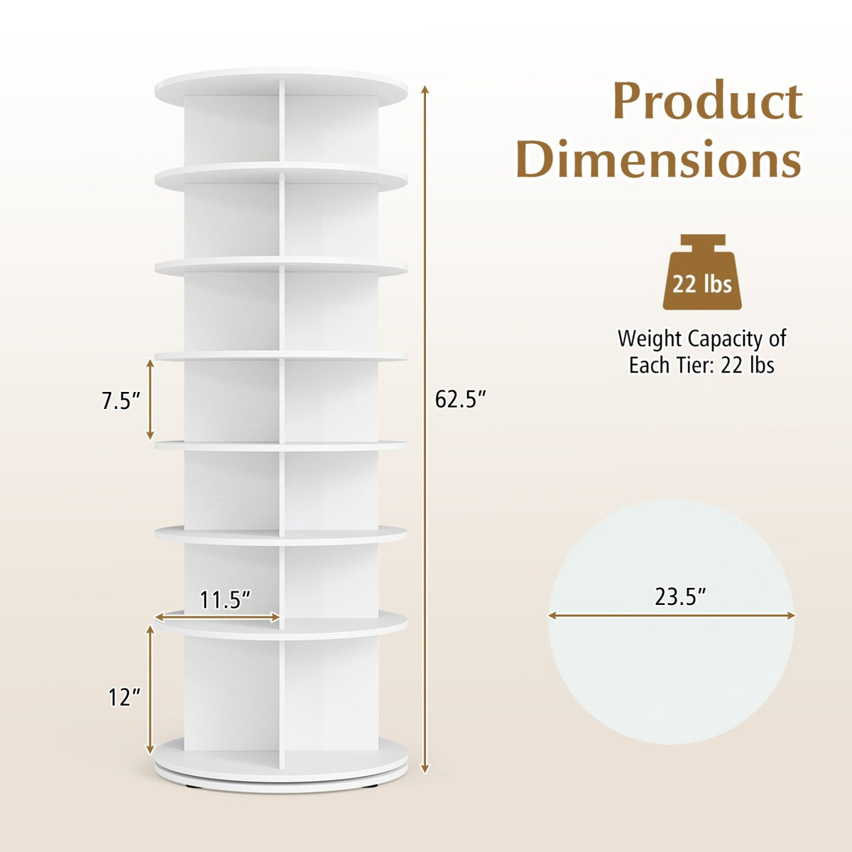 7-Tier Rotating Shoe Rack Tower Freestanding Spinning Shoe Organizer-White