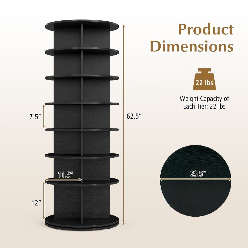 7-Tier Rotating Shoe Rack Tower Freestanding Spinning Shoe Organizer-Black