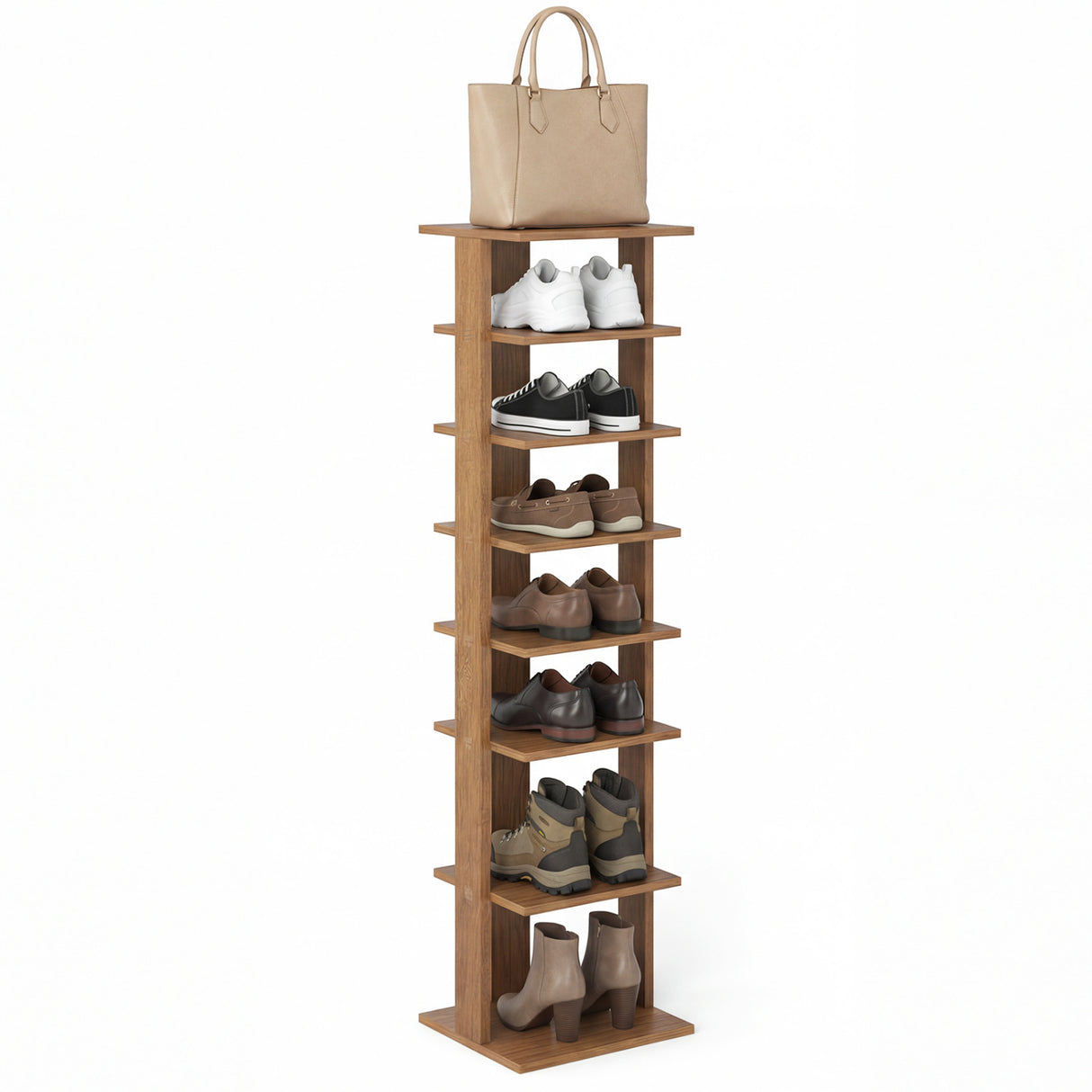 7-Tiers Vertical Wooden Space Saving Shoe Rack for Front Door-Natural