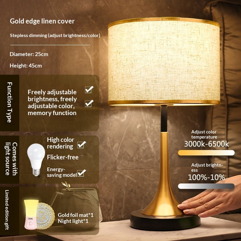 Modern Touch Sensor Dimming Luxury Living Room Simple Nordic LED Table Lamp Creative Simplicity Cloth Desk Light Indoor Decorative Table Lamp Cute Study Lamps for Bedroom Décor