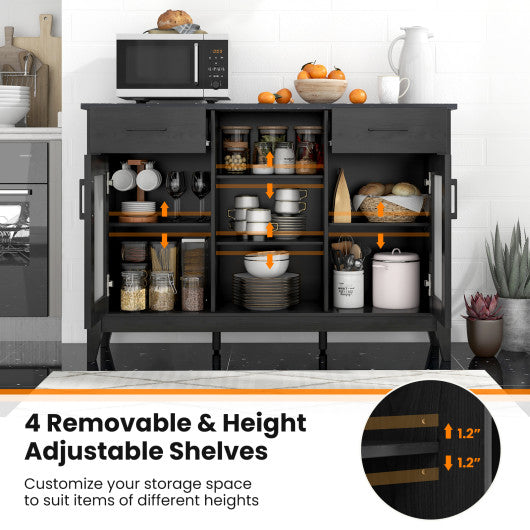 Sideboard Buffet Cabinet with 2 Drawers and 4 Adjustable Shelves-Black