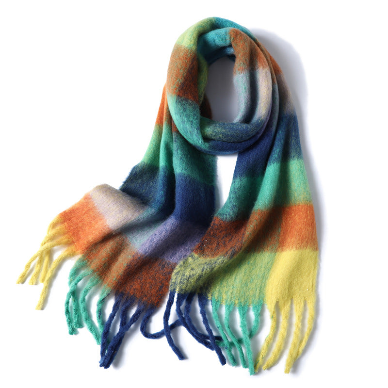 New Luxury Winter Soft Head Wraps Plaid Scarf Shawls Cashmere Warm Cashmere Scarves Rainbow For Women