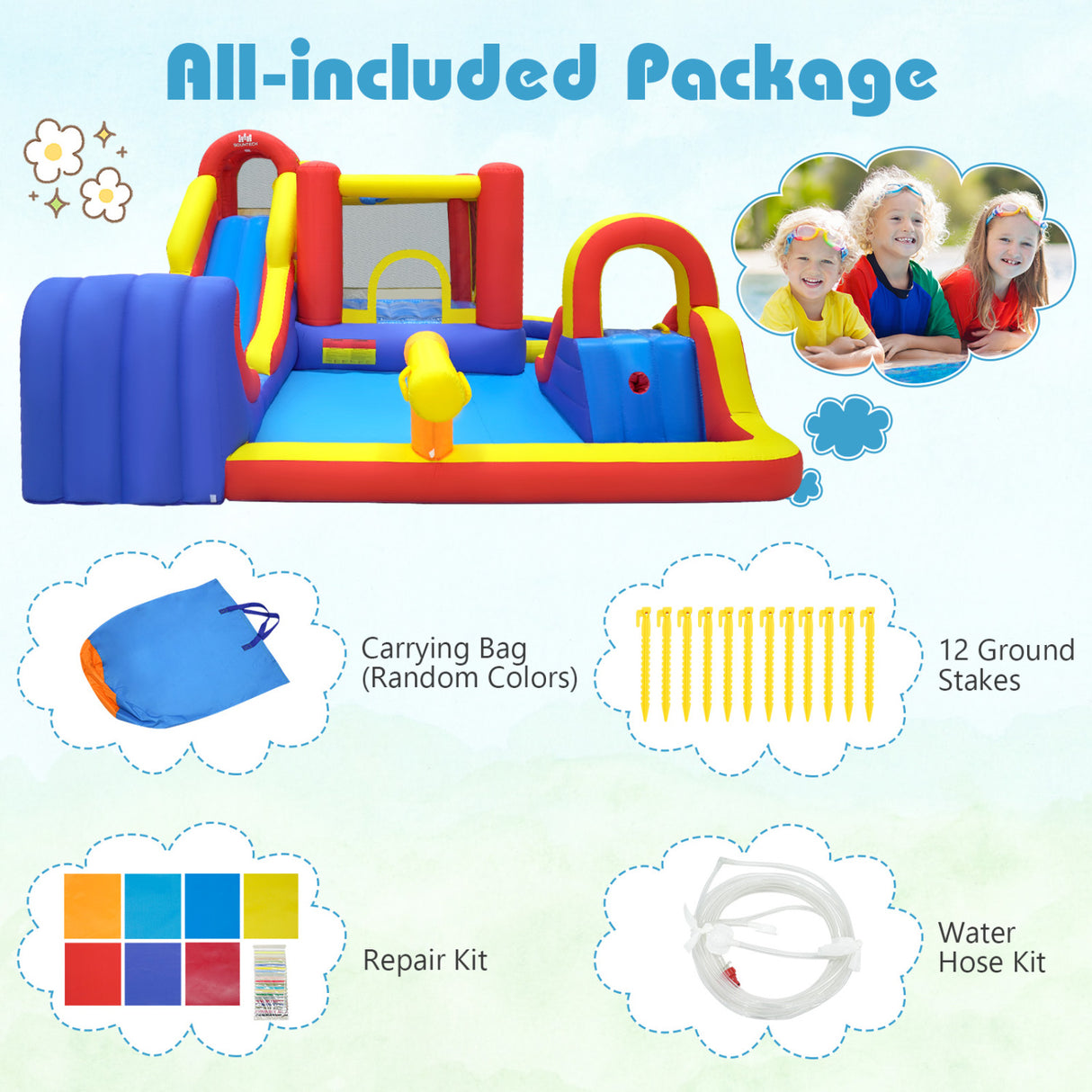 7-in-1 Outdoor Bounce House with Dual Slides and 680W Blower