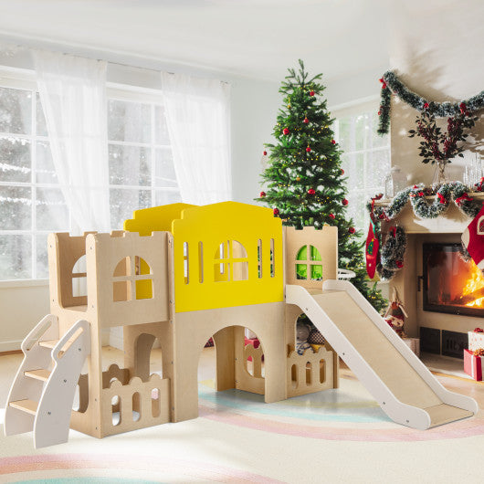 7-in-1 Toddler Slide Set for Kids with Climber and Basketball Hoop-Multicolor