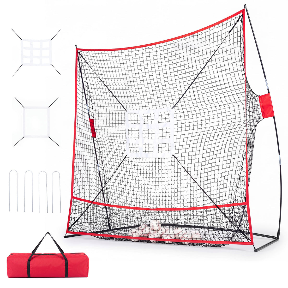 7 x 7.4 FT Baseball Practice Net with 2 Strike Zones and Large Ball Collection System
