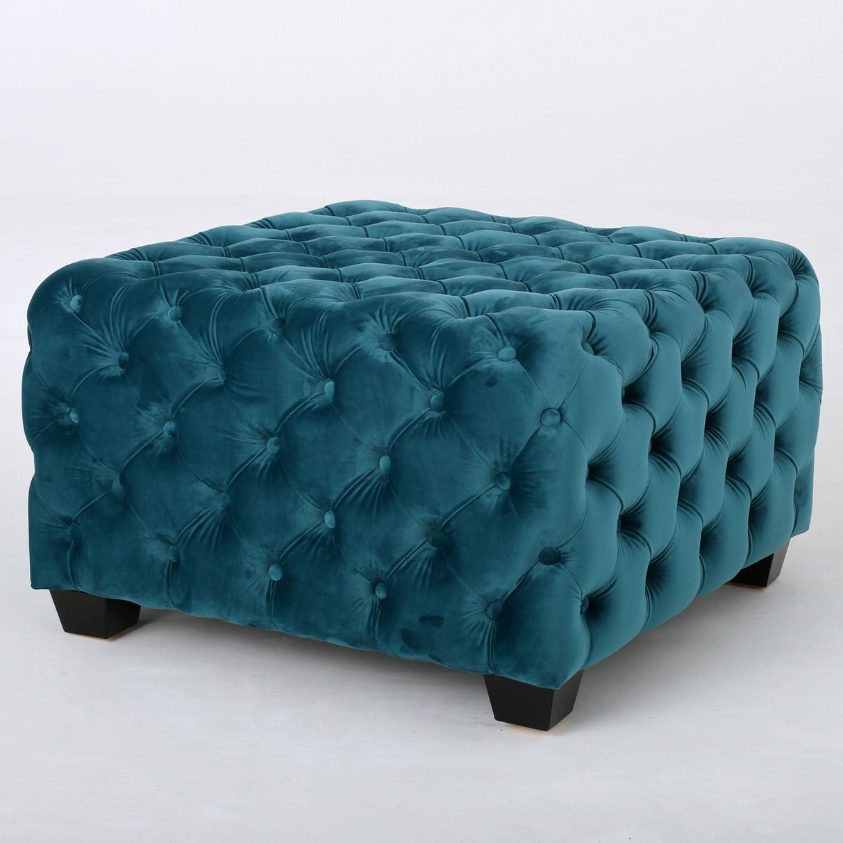 Unwind Upholstered Square Ottoman With Button Tufted Diamond Stitch - Teal by Couch.com