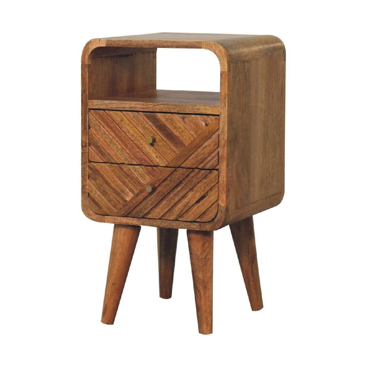 Couch.com Mini Lille Curved Nightstand Oak, with Storage, Wood Construction, Light Brown Finish by Couch.com