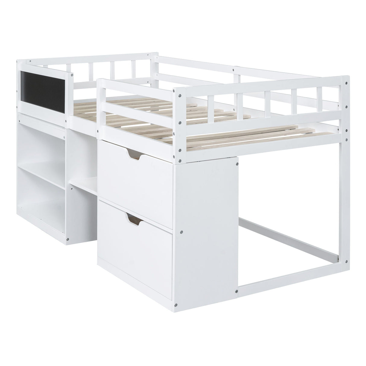Low Loft Bed With Rolling Desk, Shelf And Drawers by Couch.com