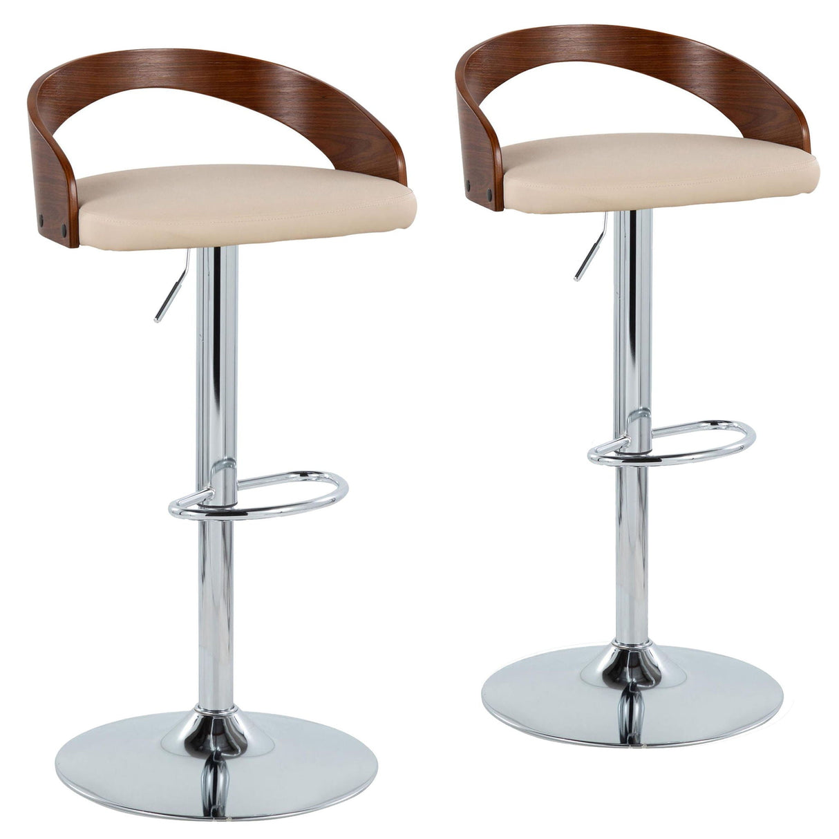 Grotto - Mid Century Modern Adjustable Height Barstool, Swivel With Oval Footrest (Set of 2) by Couch.com