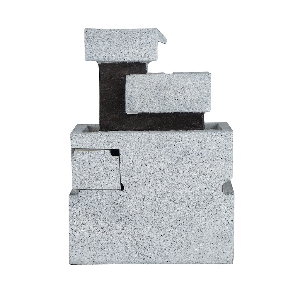 Decorative 4 Tier Block Fountain With Light for Indoor and Outdoor - Black / Gray