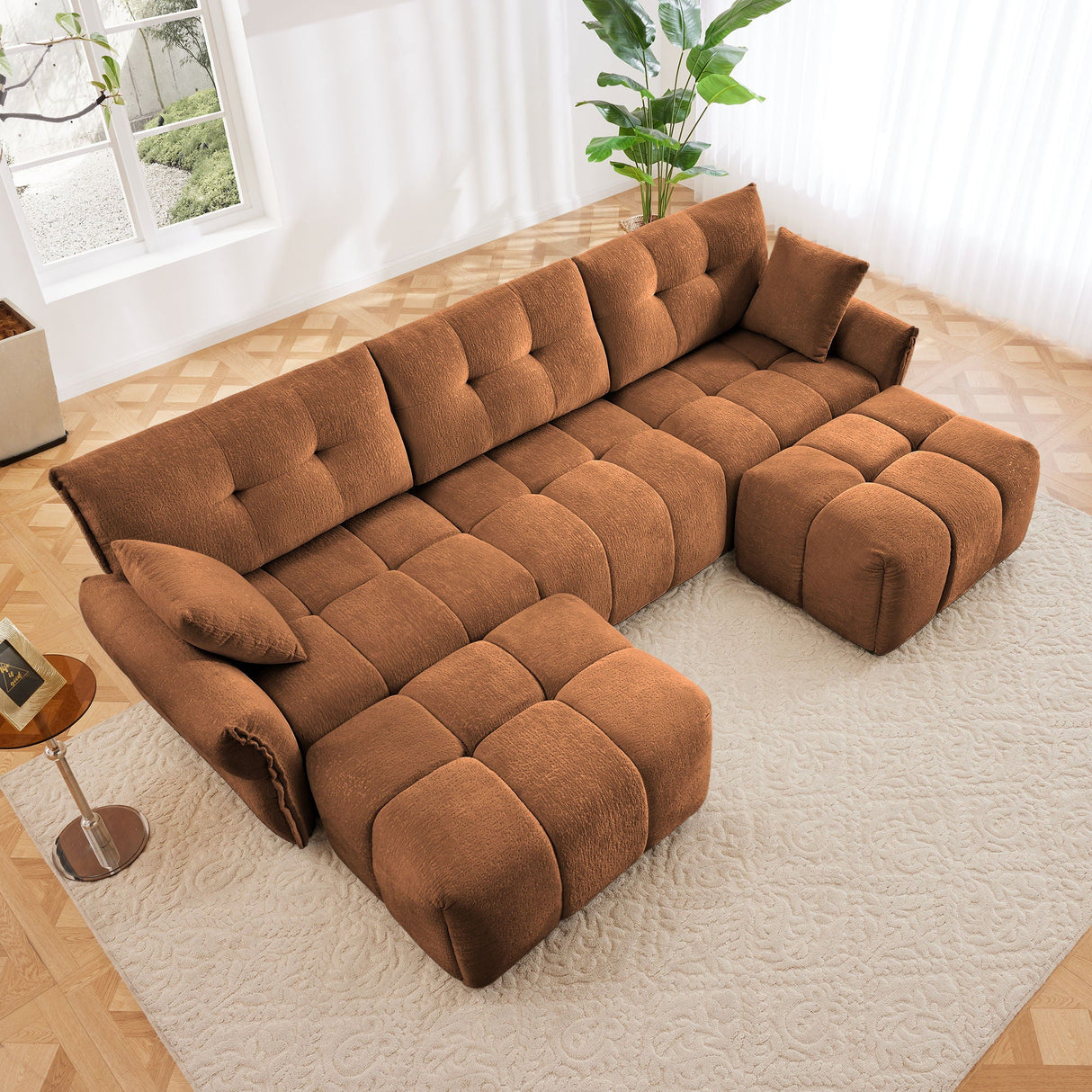 Elegant Sofa Set With Ottoman And Pillows, Textured Chenille, High Resilience Cushions by Couch.com