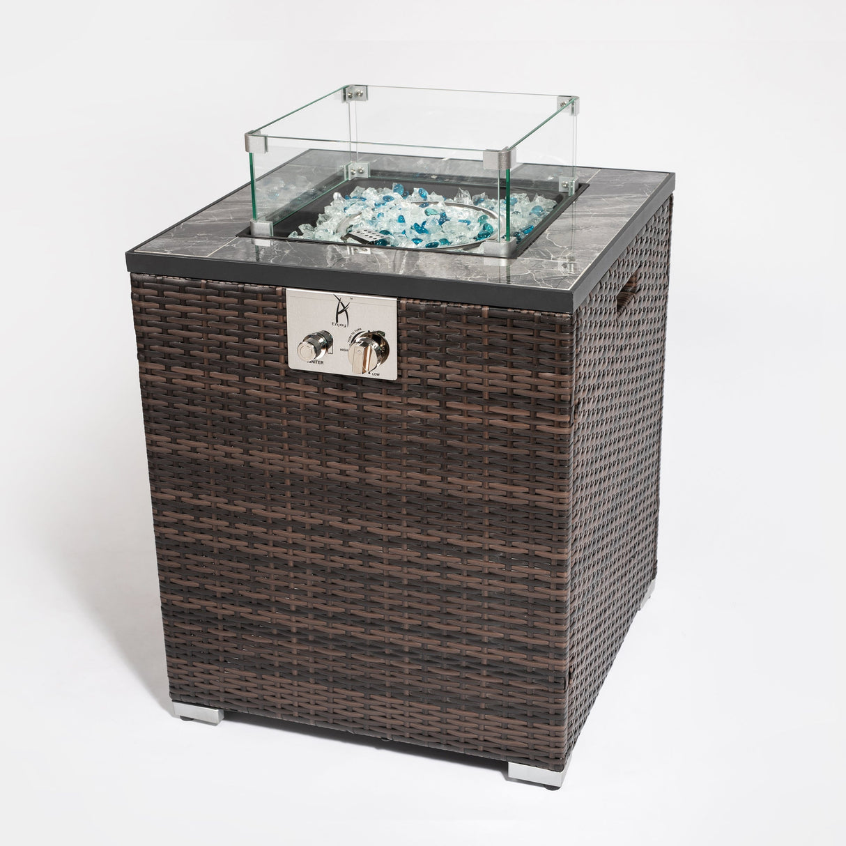 24" Propane Gas Fire Pit Table with Tile Tabletop and Wicker Base