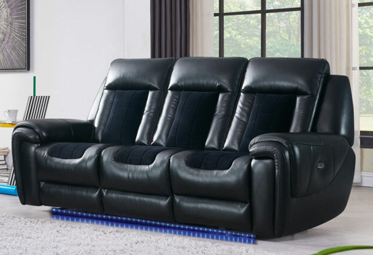 Clark - Blanche / Velvet Power Reclining Sofa With LED - Black by Couch.com