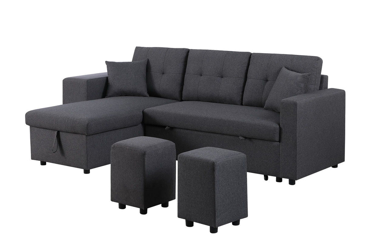 Dennis - Linen Fabric Reversible Sleeper Sectional With Storage Chaise And 2 Stools by Couch.com