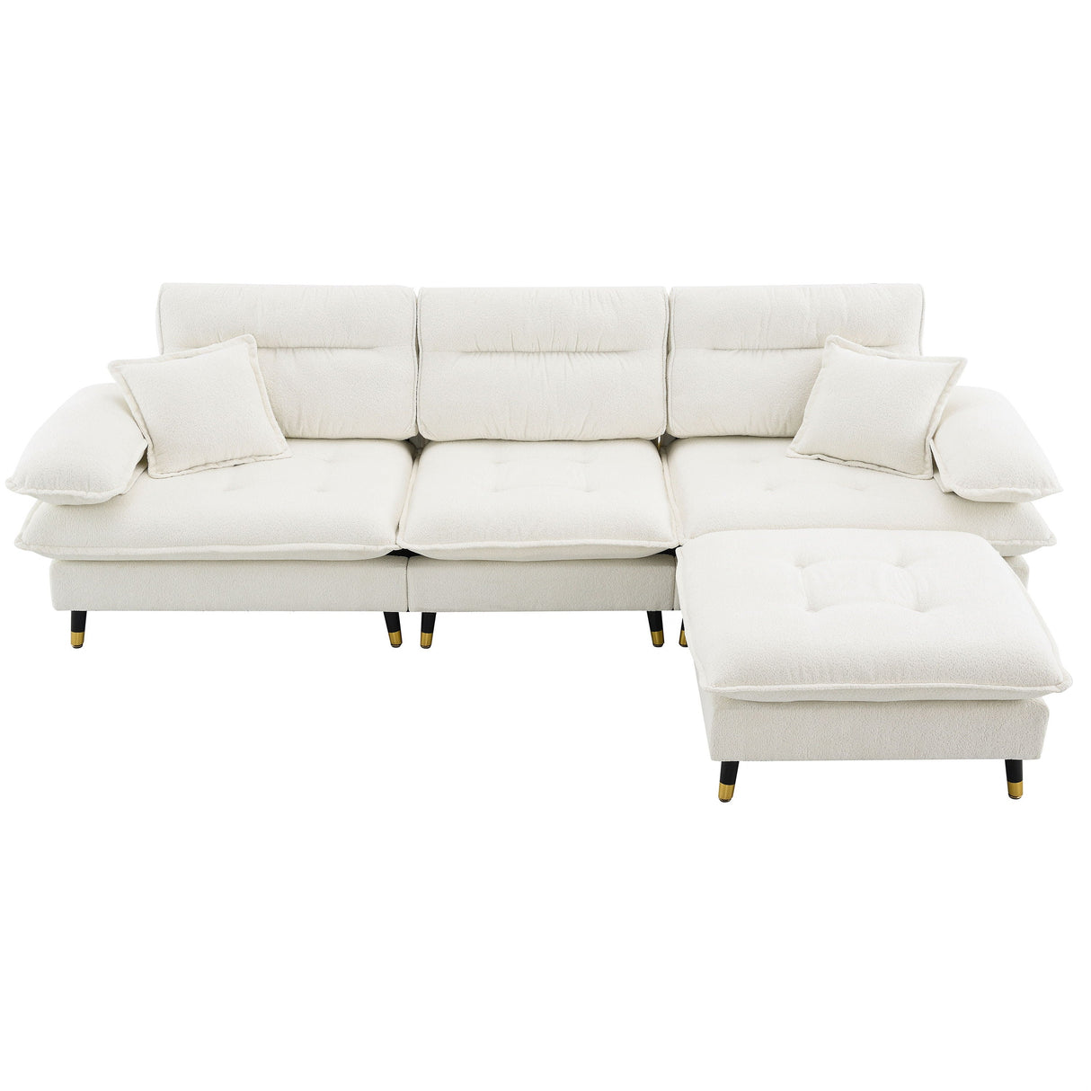 L Shaped Convertible Sectional Sofa 4 Seat Tufted Couch Set With Two Tone Adjust Legs Cloud Movable Ottoman by Couch.com