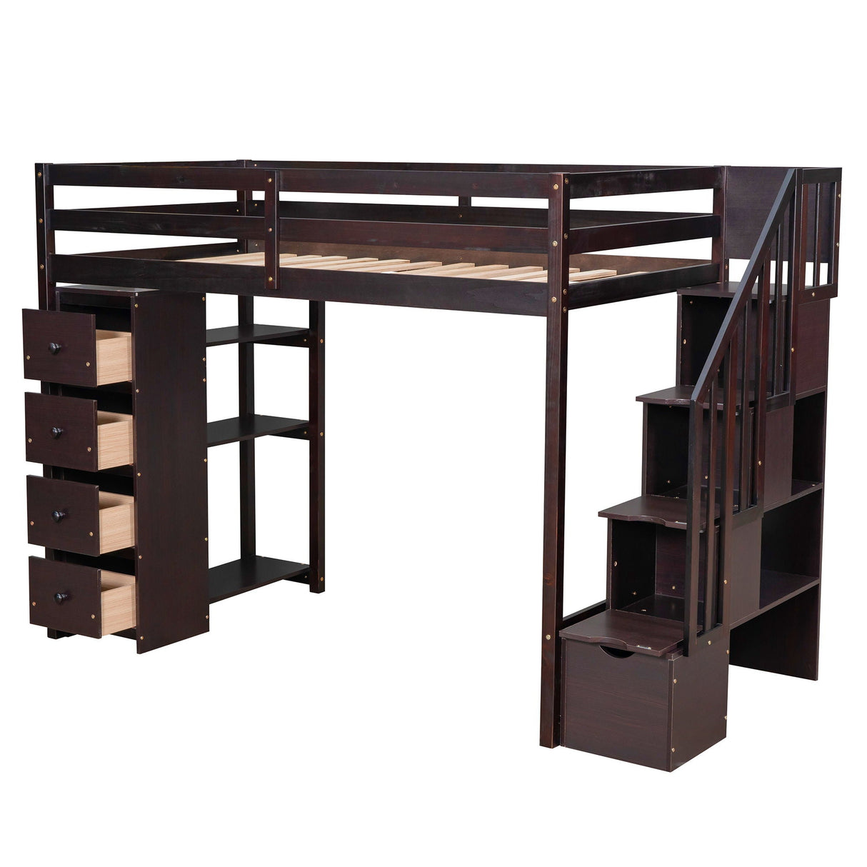 Loft Bed With Storage Drawers And Stairs With Shelves by Couch.com