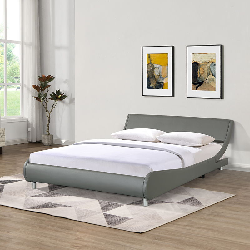 Queen Size Upholstered Platform Bed Frame, Curve Design, Wood Slat Support, No Box Spring Needed - Gray by Couch.com