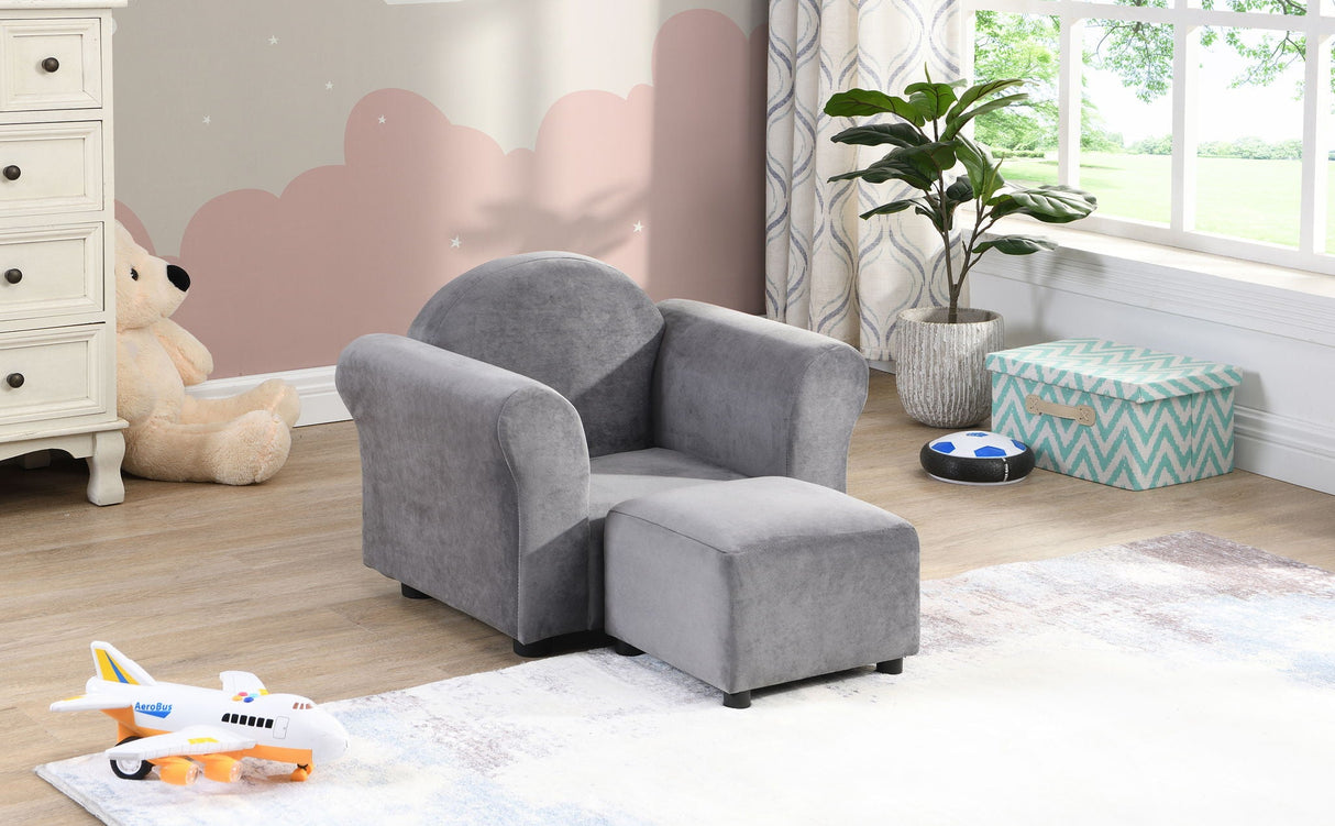 Kids Recliner Chair, Kids Upholstered Couch With Ottoman - Gray by Couch.com