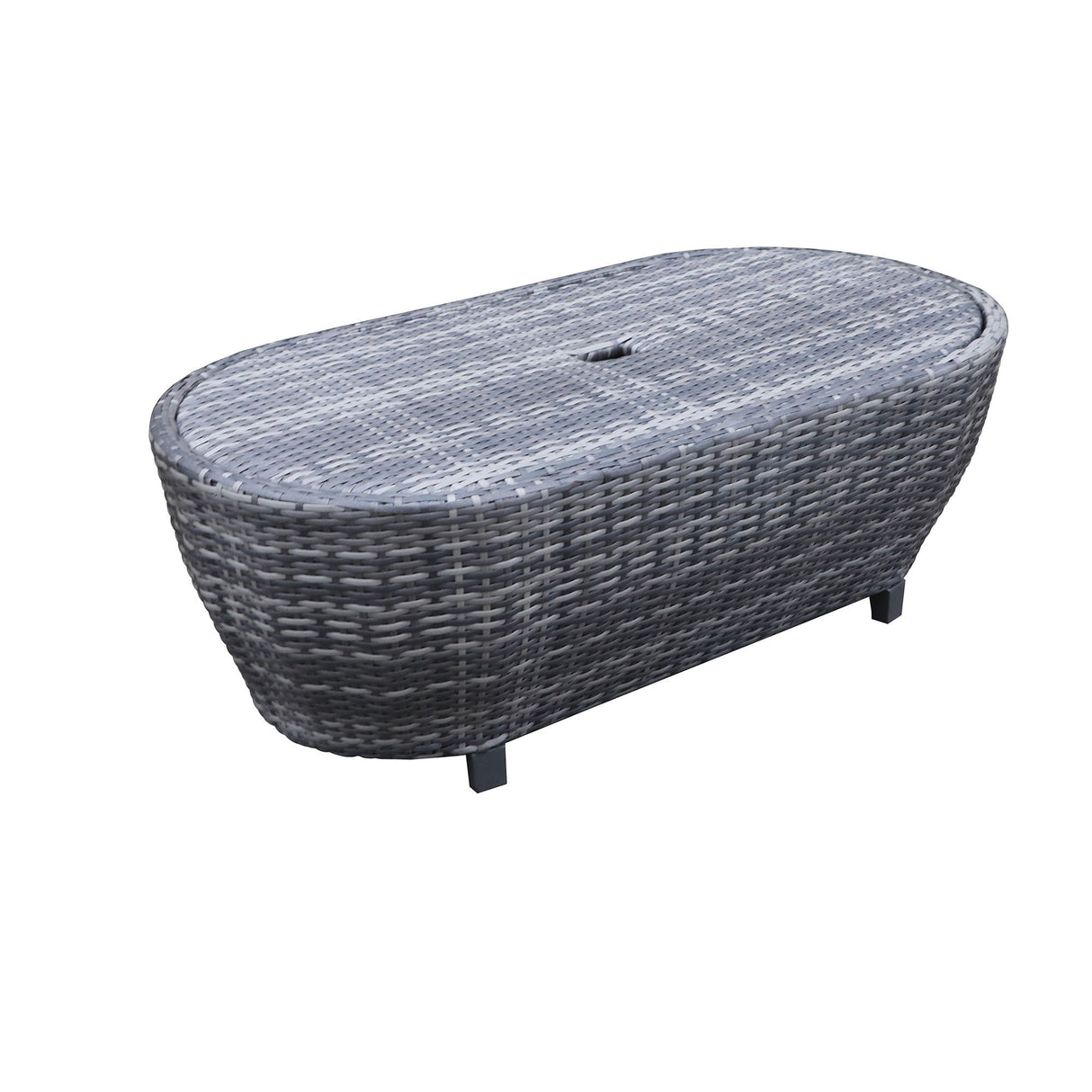 Modern Outdoor Wicker Oval Coffee Table With Storage - Black Tourmaline by Couch.com