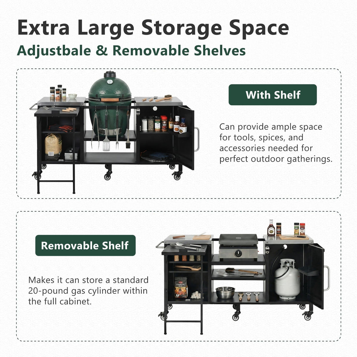 K&K 72.4' Large Grill Table for Big Green Egg