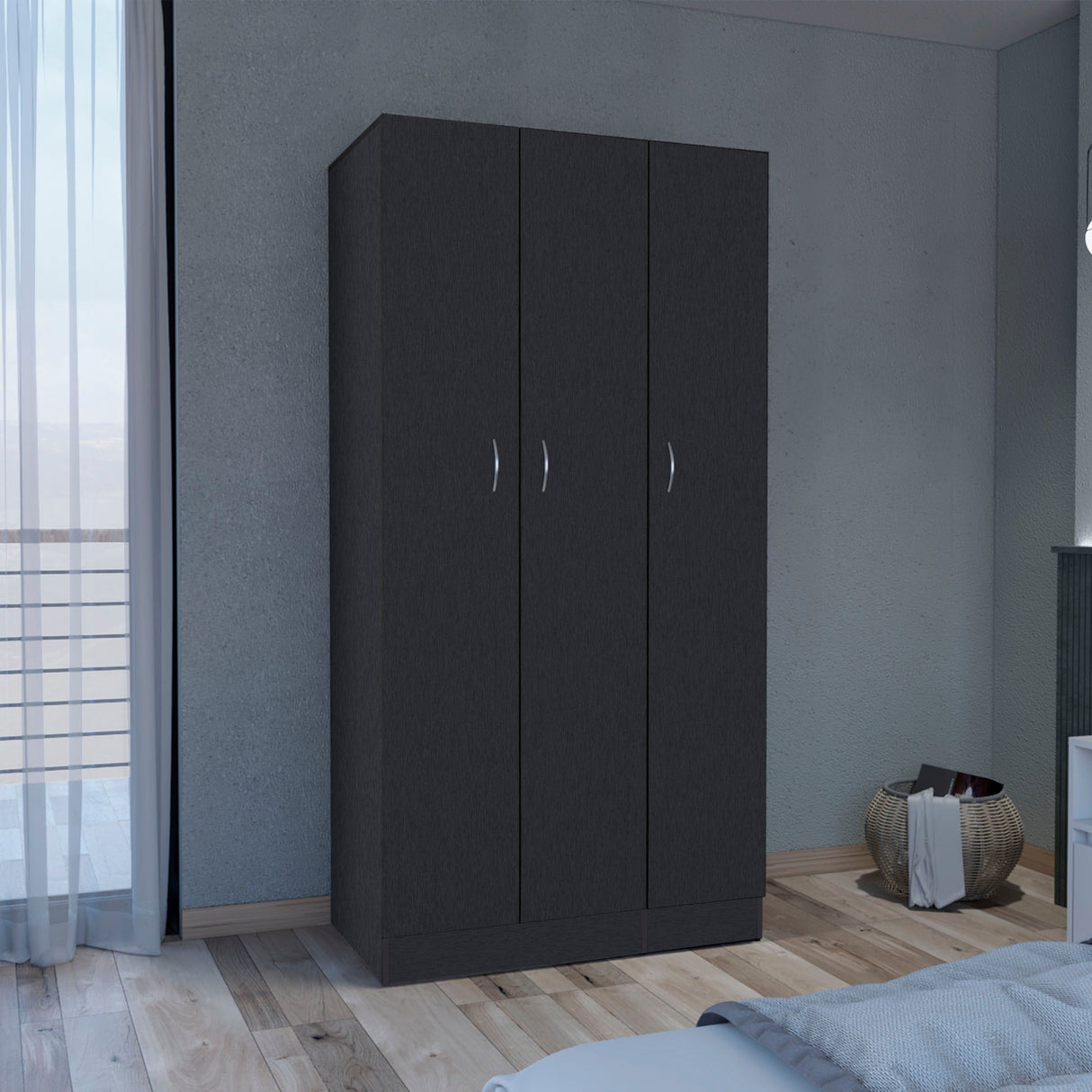 Wardrobe Armoire With 3 Doors And 2 Inner Drawers, 3 Doors - Black by Couch.com