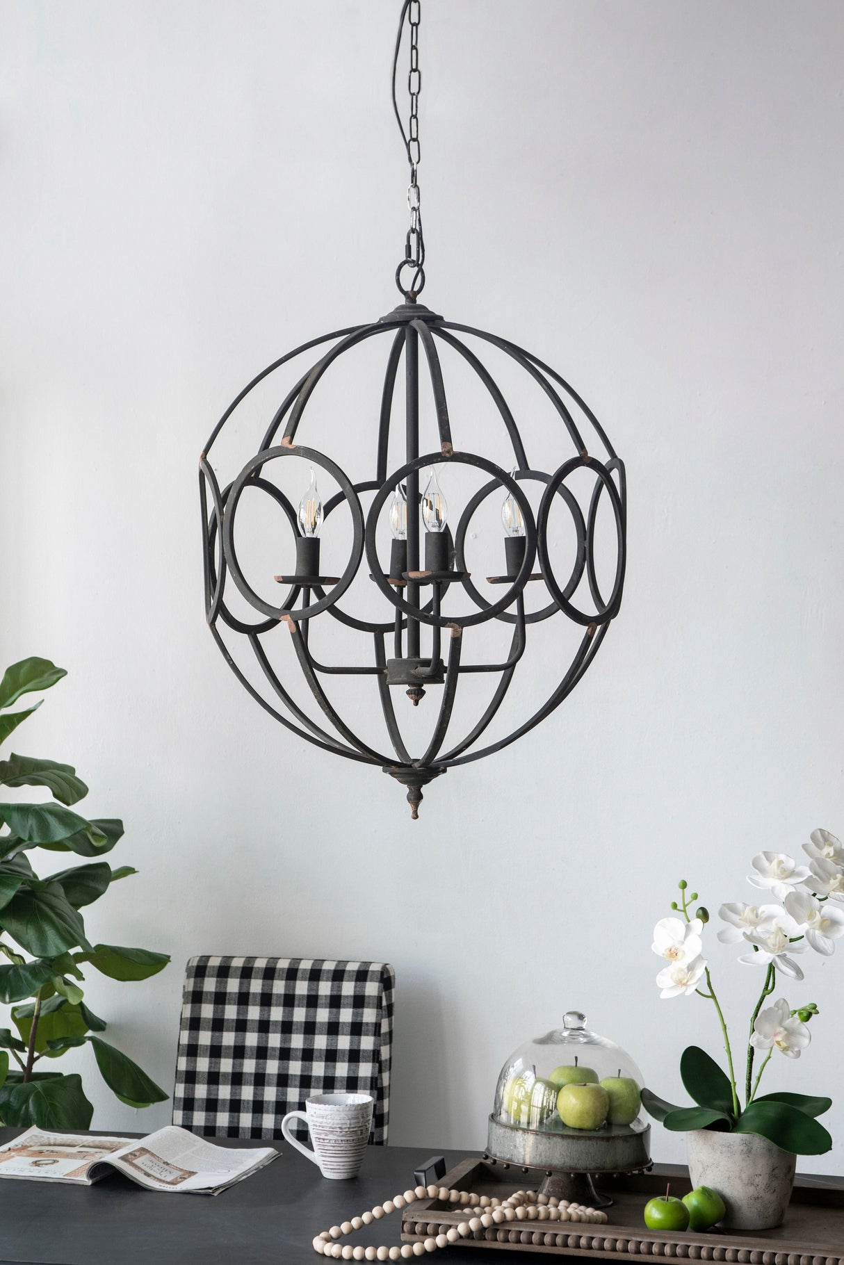 4 Light Metal Chandelier, Hanging Light Fixture With Adjustable Chain For Kitchen, Bulb Not Included - Black by Couch.com