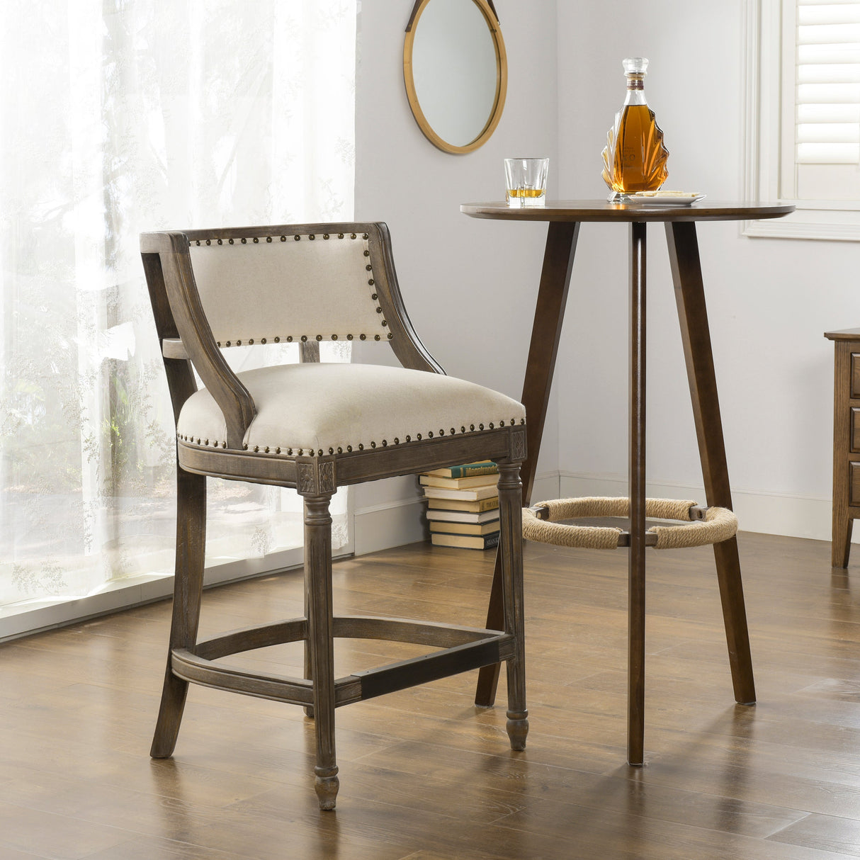 Paris 26.5' Farmhouse Counter Height Bar Stool with Backrest