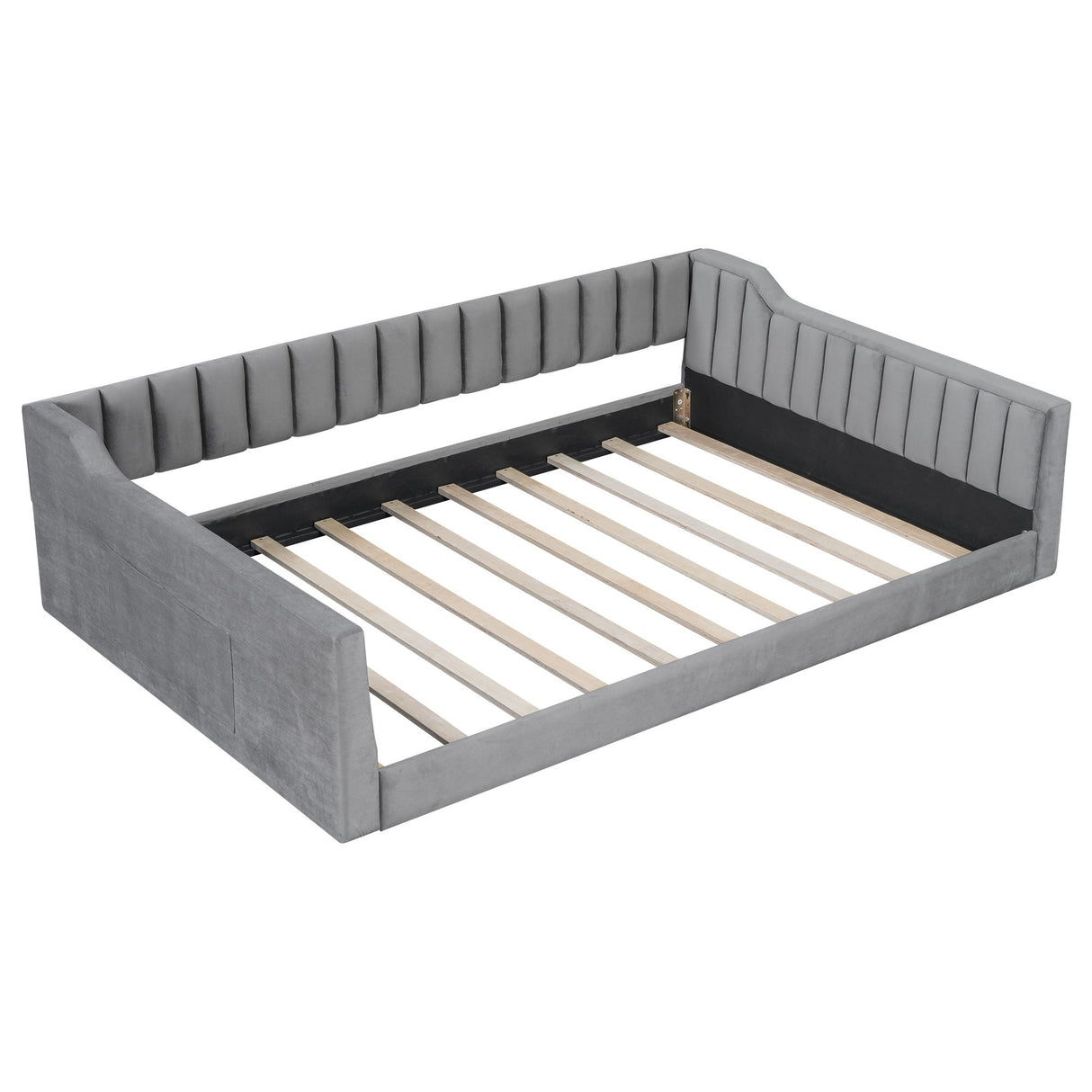 Full Long Size Upholstery Daybed And Side Storage Pocket - Gray by Couch.com