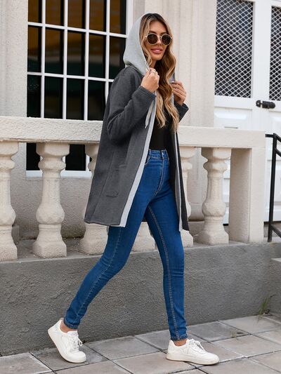 Simple Classic Drawstring Long Sleeve Hooded Jacket – Casual & Comfortable Lightweight Outerwear