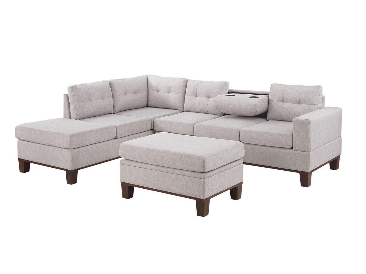 Hilo - Fabric Reversible Sectional Sofa With Dropdown Armrest, Cupholder, And Storage Ottoman by Couch.com