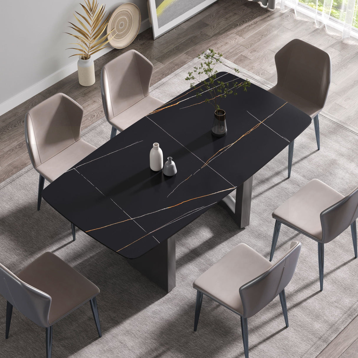 Modern Artificial Stone Dining Table, Can Accommodate 6-8 People - Black by Couch.com