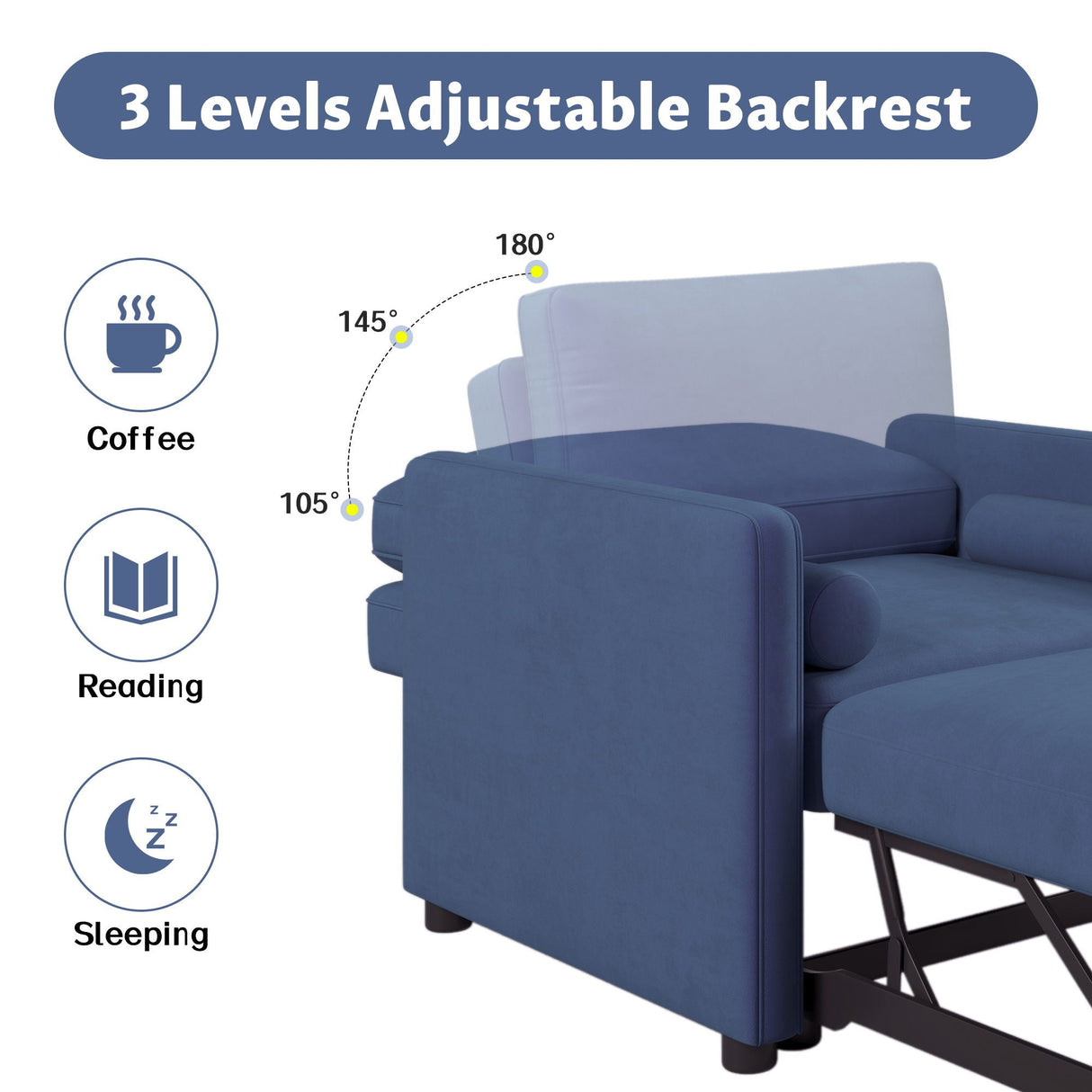 3 In 1 Convertible Sleeper Chair With Adjustable Backrest, Lounger Chair Turns Into Bed by Couch.com