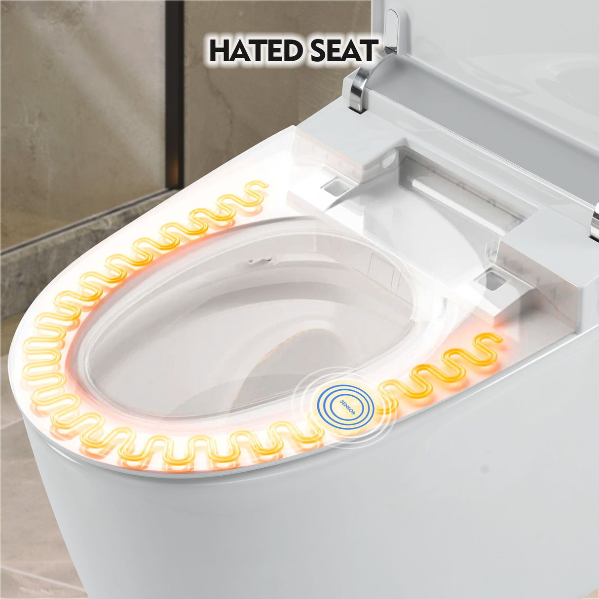 Heated Seat Smart Toilet, One Piece Toilet, Automatic Flush Tank Less Toilet Without Bidet, With Foot Sensor Flush - White Night Light, Knob Control, Power Outage Flushing, Soft Close Cover - White by Couch.com