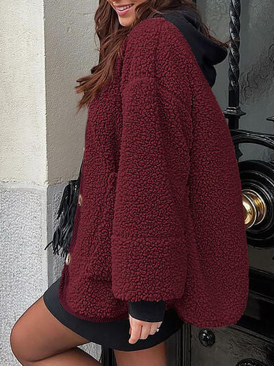 Modern Cozy Women Luxuriously Cozy Contrast Button Up Sherpa Jacket with Pockets For Fall & Winter