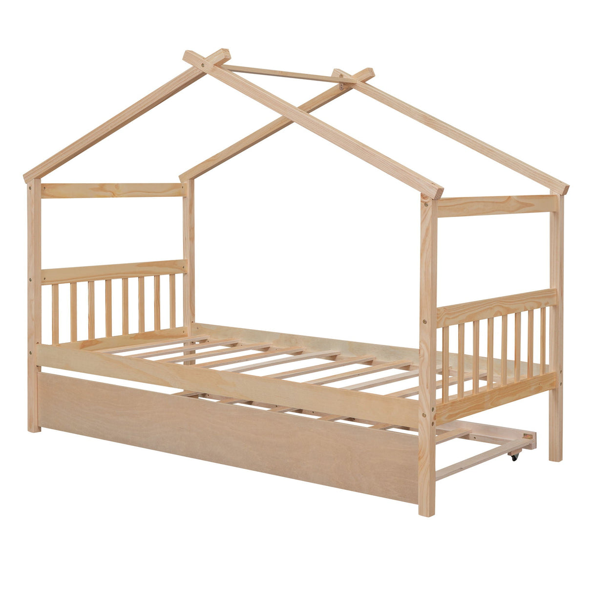 Wooden House Bed With Twin Size Trundle by Couch.com