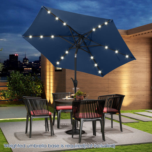 7.5 Feet Solar Powered Patio Umbrella with LED Lights and Crank Handle-Navy