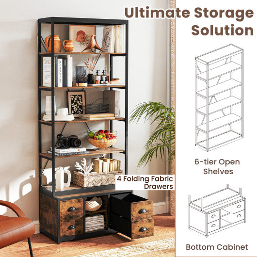 8-tier Bookshelf with 4 Fabric Drawers and Heavy-duty Metal Frame-Coffee